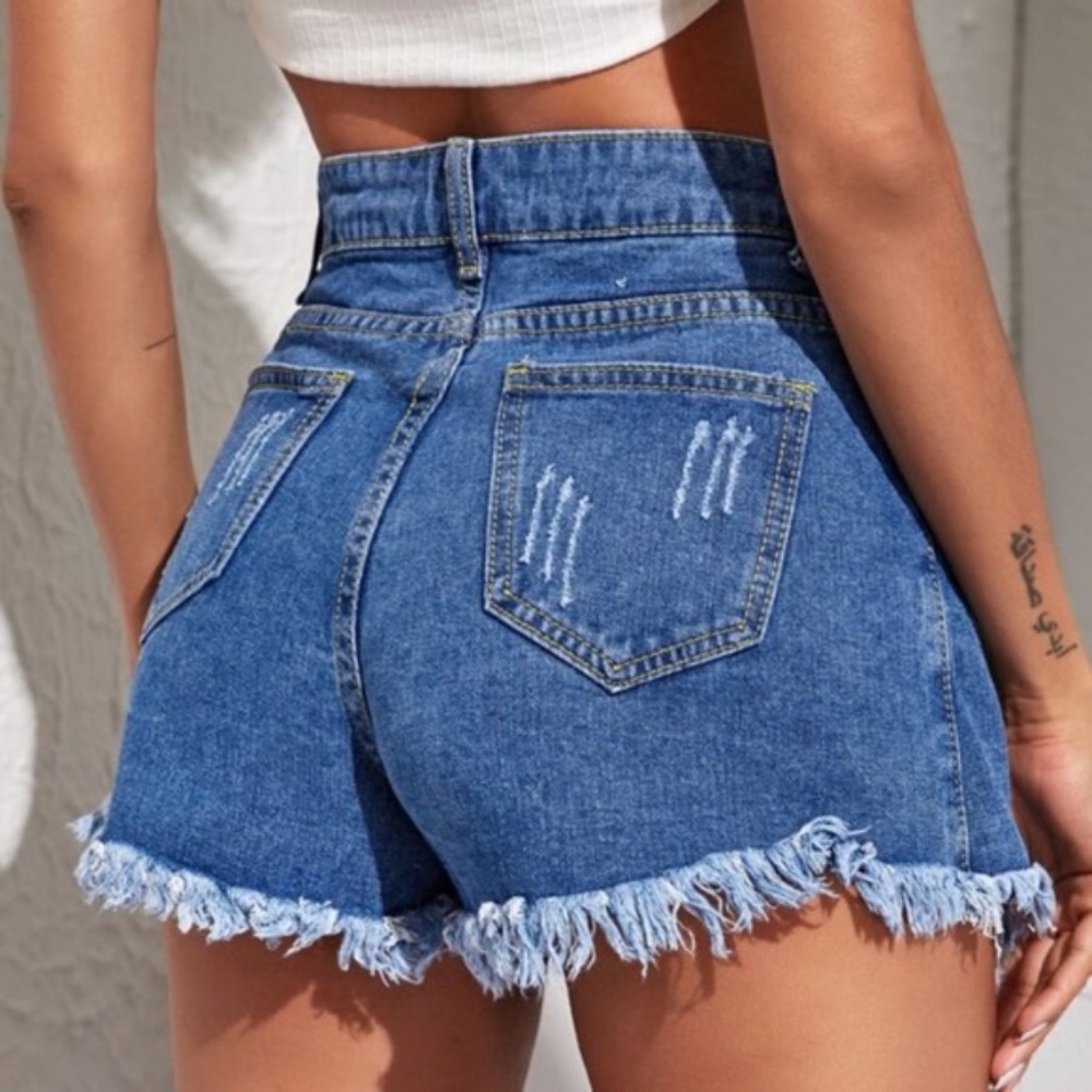 Frayed Denim Button SKorts - Picture 4 of 5